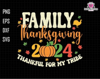 Familia Acción de Gracias 2024 Svg, Agradecido por mi tribu Svg, Turquía Svg, Temporada de calabaza Svg, Fall Vibes Svg, Retro Otoño Svg, Otoño Otoño Svg