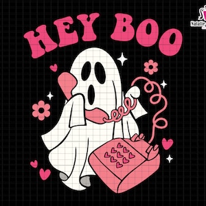 Hey Boo Svg, Retro Halloween Svg, Pink Ghost Svg, Ghost Love, Spooky Season Svg, Halloween Svg, Halloween Shirt Svg, Ghost Answers The Phone