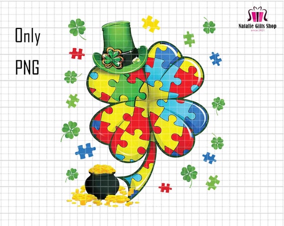 St Patricks Day Png, Autism Puzzle Png, Saint Pattys Png, Autism Patrick Day Png, Autism Awareness Png, Leprechauns Hat Png, Glod Coin Png