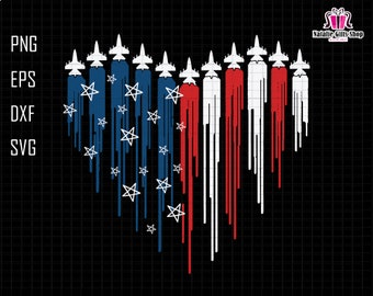 Fighter Jet Airplane American Flag Heart Svg, Air Force Flyover Svg, 4th of July Svg, Red White Blue Svg,American Flag Svg, Military USA Svg