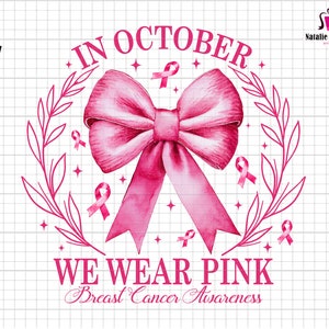I oktober bär vi rosa png, bröstcancermedvetenhet png, bröstcancerkrigare png, rosa kokett-rosett png, rosa bandet png, håll dig stark png