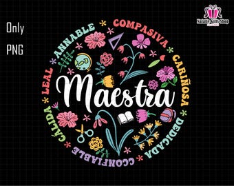 Maestra Png, Preppy Spanish Teacher Png, Teacher Life Png, Back To School Png, First Day of School, Boho Floral Teacher Png, Best MaestraPng