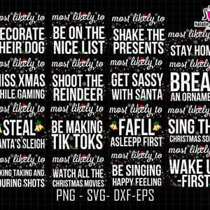 Most Likely To Christmas Svg Bundle, Family Christmas Svg, Funny Christmas, Christmas Santa, Xmas Quotes, Digital Download, Digital File Svg
