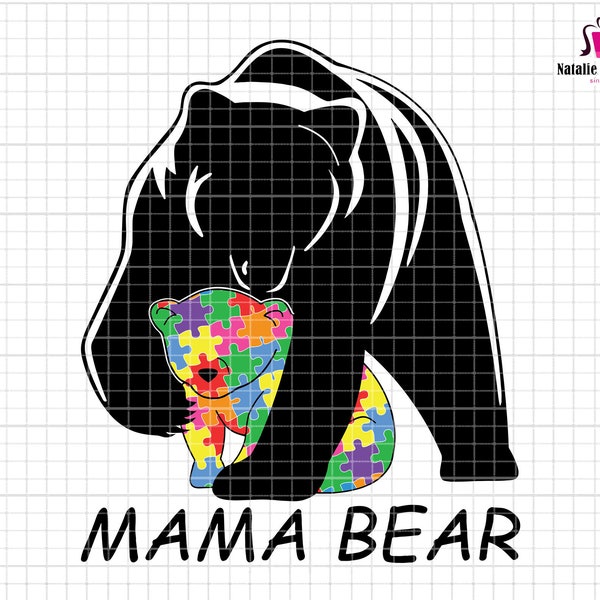 Autism Mama Bear Svg, Mother's Day Svg, Mom Life Svg, Mother's Day Gift, Autism Mom Svg, Puzzle Piece Svg, Autism Support Svg, 2nd April Svg