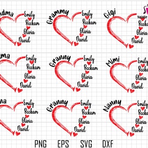 Custom Heart Grandkid Name Svg, Mother Svg Bundle, Personalized Mama Svg, Grammy, Mimi Svg Bundle, Grandma Shirt Svg, Gift For Mom Svg