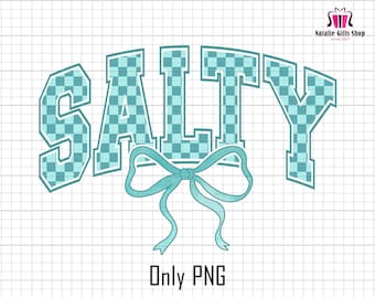 Salty Checkered Bow Png, Varsity Salty Png, Beach, Summer Vibes Png, Seashell Png, Trendy Summer Png, Beach Vacation Png, Hello Summer Png