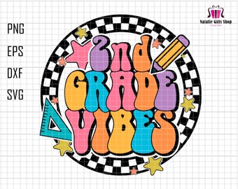 2do grado Vibes Svg, 2do grado maestro Svg, segundo grado imprimible, primer día de clases, maestro retro, regreso a la escuela, diseño a cuadros png