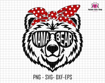 Mama Bear Svg, Mama Bear Com Bandana Svg, Mama Bear Com Óculos De Sol Svg, Arquivo De Corte De Silhueta De Mama Bear, Dia Das Mães Svg, Arquivo Digital