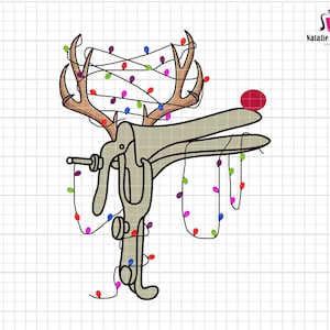 May include: A humorous Christmas-themed graphic featuring a medical speculum decorated as a reindeer with antlers and colorful Christmas lights. The image includes the text "PNG, EPS, DXF, SVG" and the shop name "Natalie Gifts Shop since 2021".