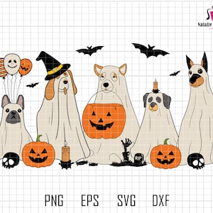 Retro Halloween Svg, Dog Ghost Svg Bundle, Dog Witch Svg, Spooky Pumpkin Svg, Halloween Shirt Svg, Animal Ghost Svg, Dog Lover, Dog Design
