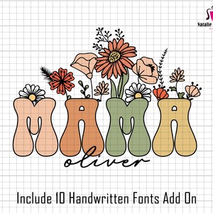 Personalized Mama Floral Png File, Custom Children&#39;s Names Png, Personalized Mom Shirt, Mama Flower Png, Custom Mama Png, Retro Mama Png