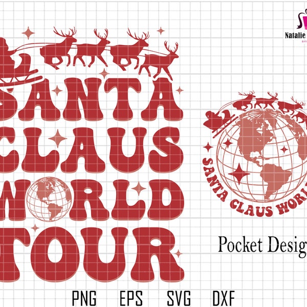 Santa Claus World Tour Svg, Santa Claus Svg, Vintage Christmas Svg, Reindeer Svg, Trendy Christmas Svg, Merry Christmas, Christmas Quote Svg