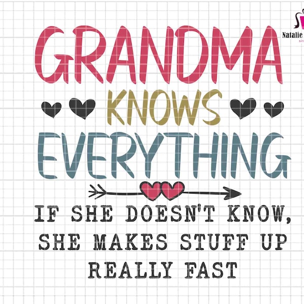 Grandma Know Everything Svg, Funny Grandma Svg, Gigi Svg, Nana Svg, Gift For Grandmother, Grandparent Gifts, Grumpa Gift From Grandkids Svg