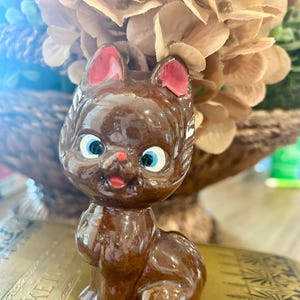 Vintage Redware Brown Kitty Cat