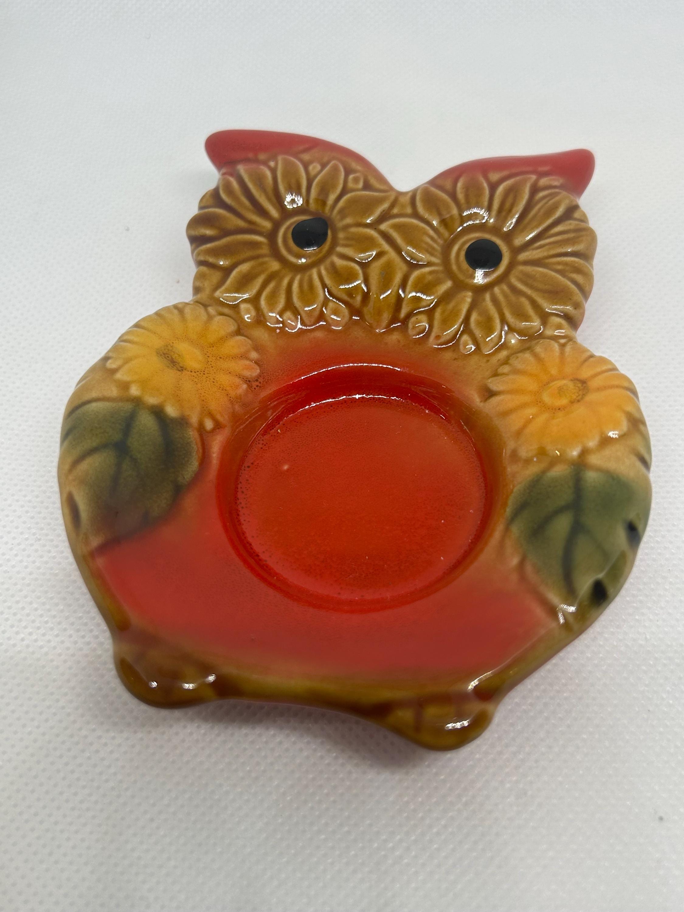 Adorable hand painted owl tealight holder or trinket holder