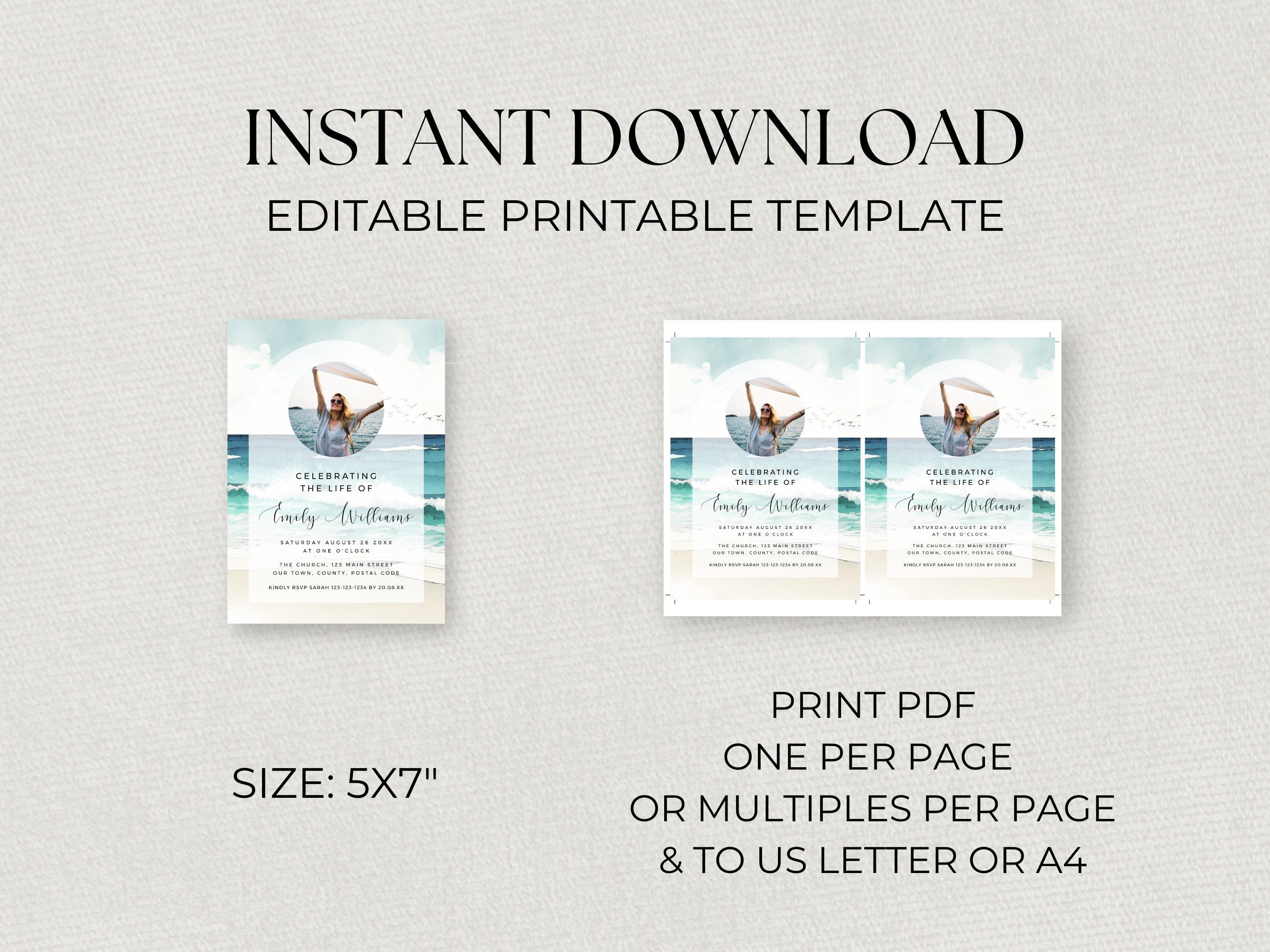 Celebration of Life Invitation Template Ocean INSTANT - Etsy