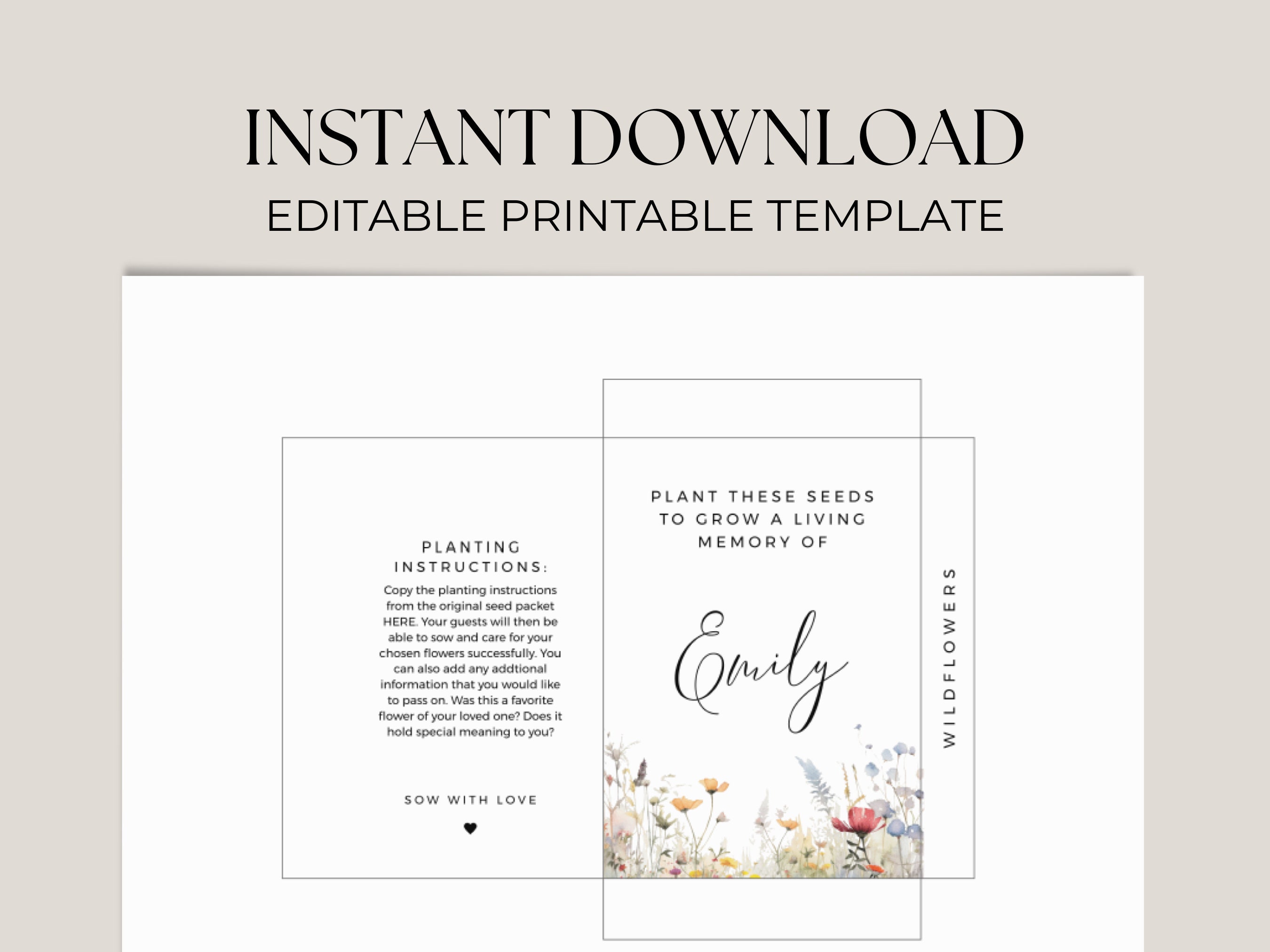 Printable Flower Seeds Packet for Funeral INSTANT DOWNLOAD - Etsy