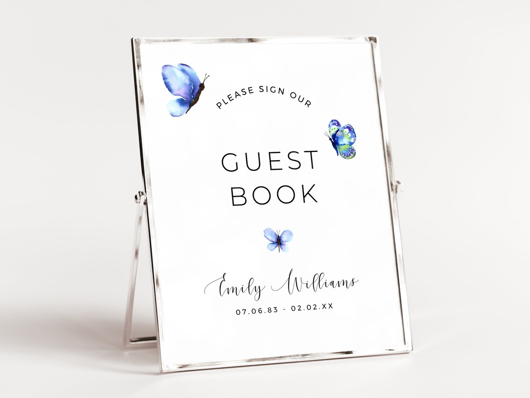 Butterfly Funeral Guest Book Sign, INSTANT DOWNLOAD, Celebration of