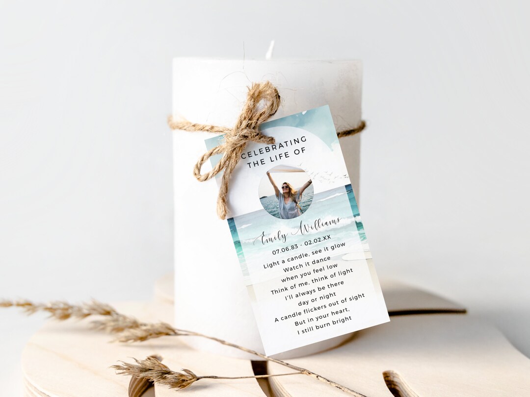 Funeral Candle Favor Tag Ocean, INSTANT DOWNLOAD, Celebration of Life