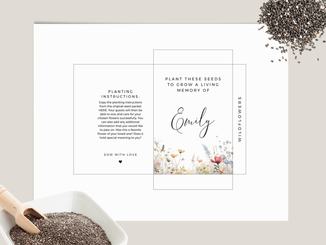 Printable Flower Seeds Packet for Funeral, INSTANT DOWNLOAD, Memorial Favor Wildflower ...
