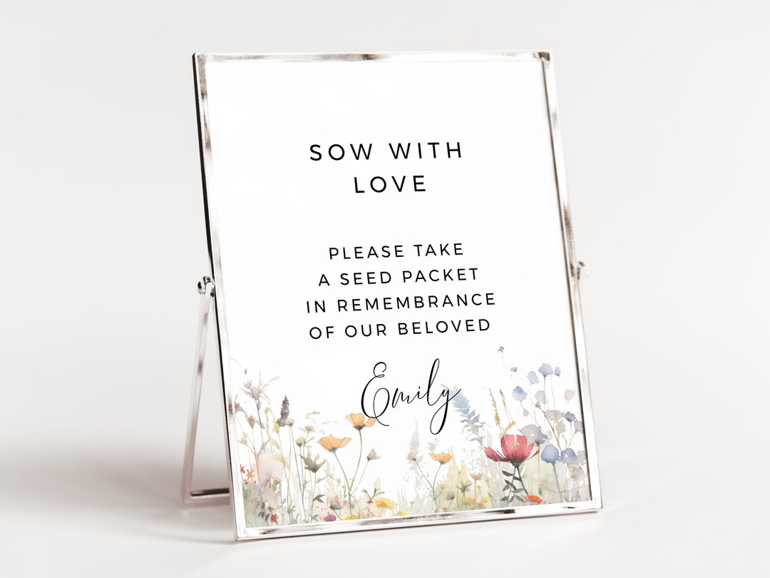 Funeral Seed Packet Sign, INSTANT DOWNLOAD, Celebration of Life Wildflower Favors, Memorial ...
