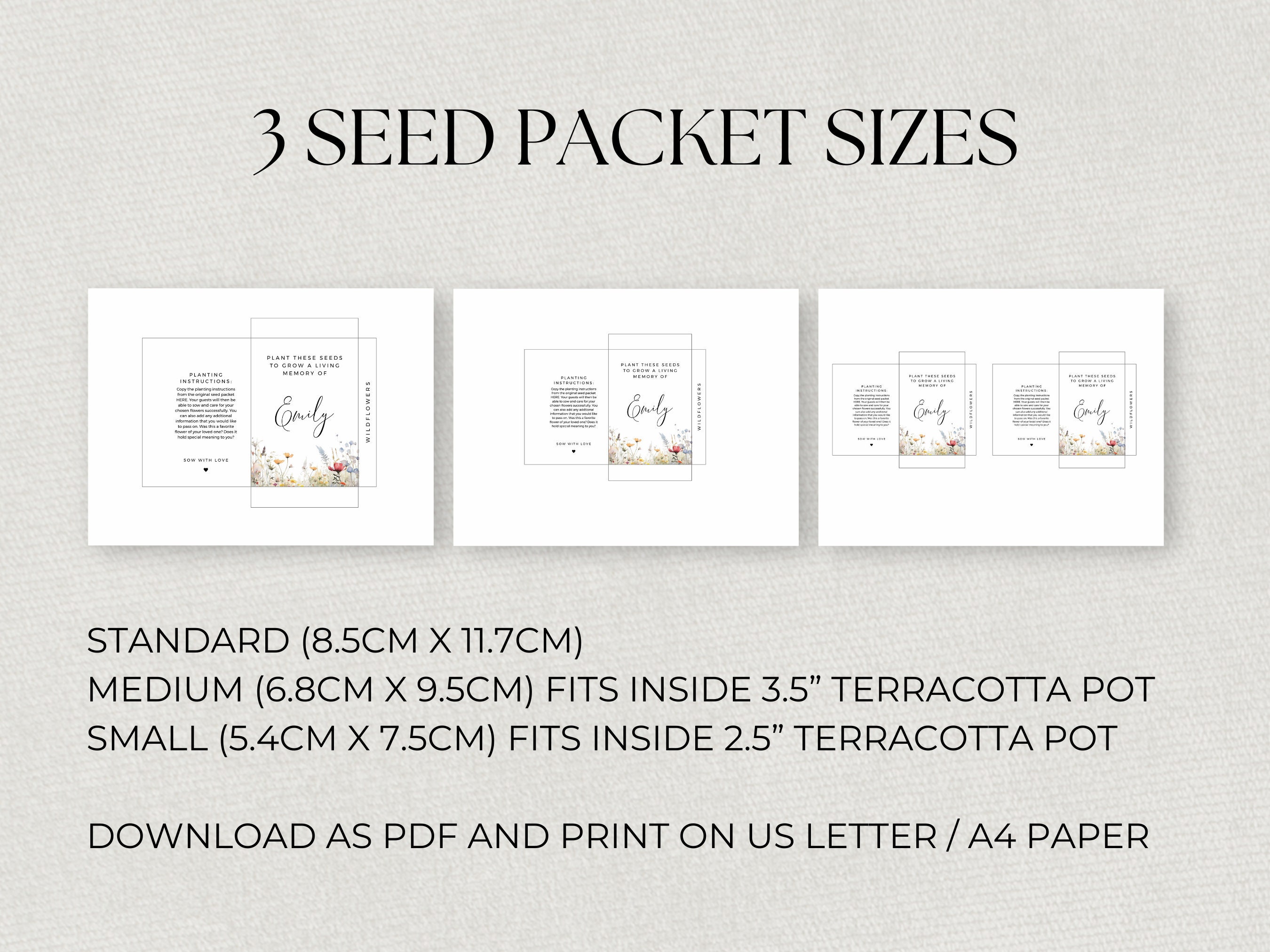 Printable Flower Seeds Packet for Funeral, INSTANT DOWNLOAD, Memorial Favor Wildflower ...