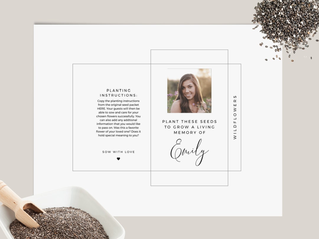 Printable Flower Seed Packets Memorial, INSTANT DOWNLOAD, Celebration of Life Seed Envelope DIY ...
