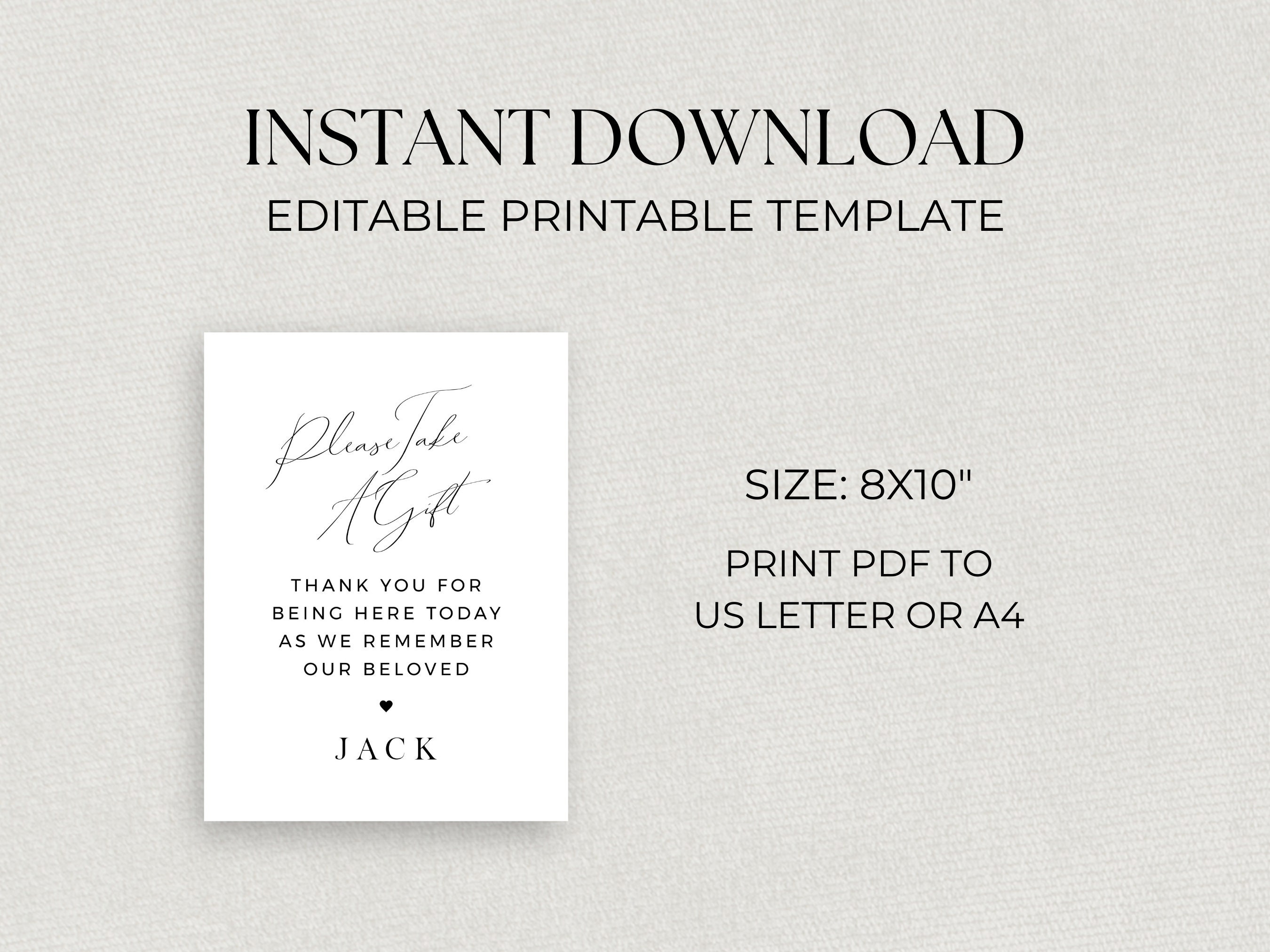 Minimalist Funeral Favor Sign Template, INSTANT DOWNLOAD, Memorial ...