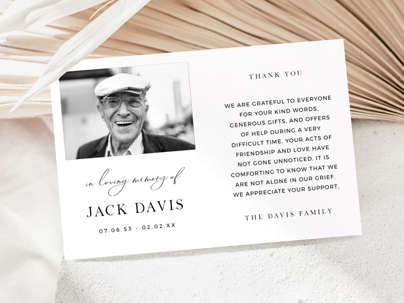 Funeral Thank You Cards Minimalist INSTANT DOWNLOAD Etsy