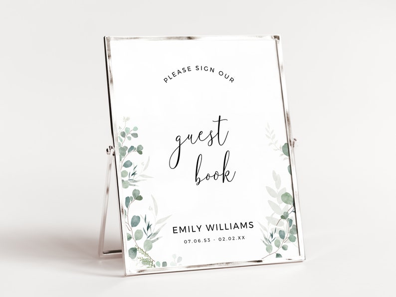 Funeral Guest Book Sign Greenery, INSTANT DOWNLOAD, Celebration of Life ...