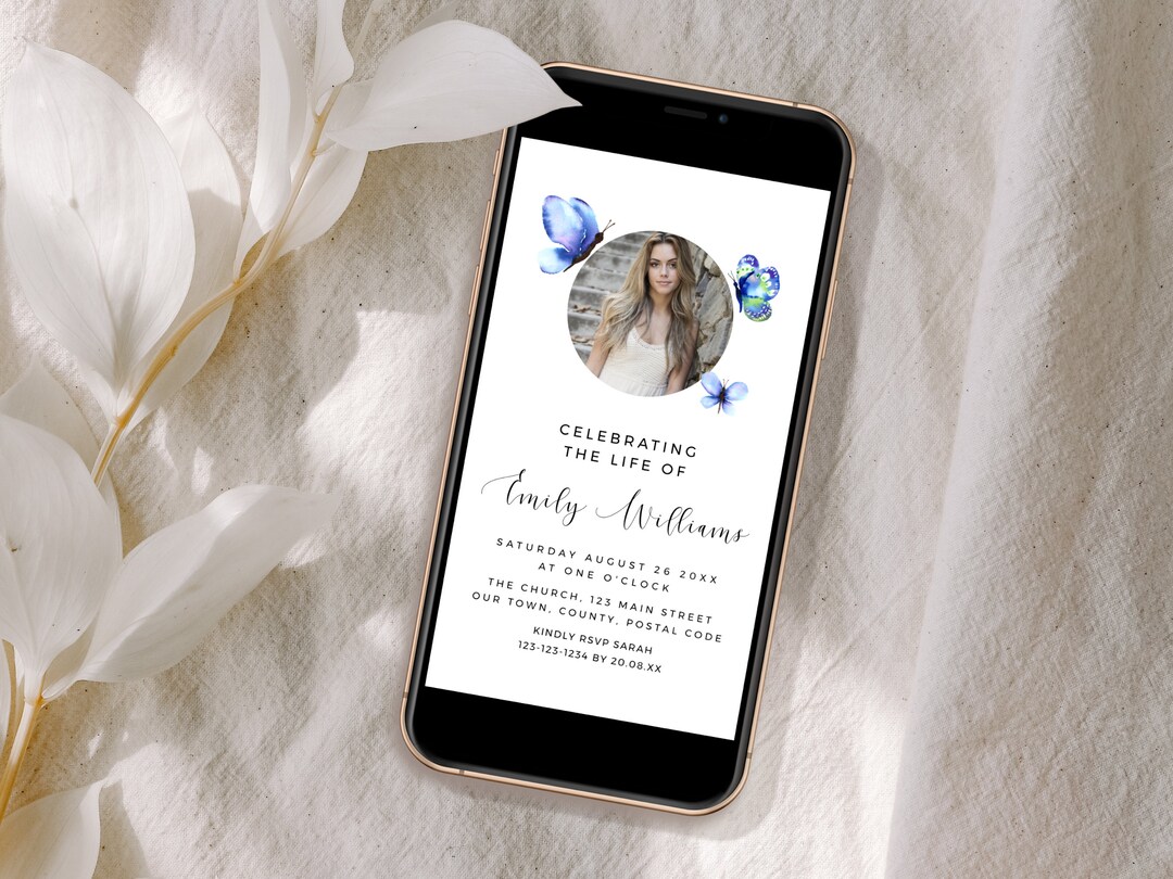 Digital Celebration of Life Invitation Butterflies, INSTANT DOWNLOAD
