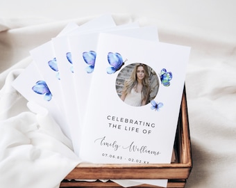 Celebration of Life Program Template Butterflies, INSTANT DOWNLOAD, Funeral Order Of Service, Memorial Service, Editable Printable, BLY01