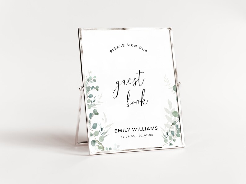 Funeral Guest Book Sign Greenery, INSTANT DOWNLOAD, Celebration of Life ...