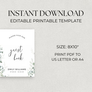 Funeral Guest Book Sign Greenery, INSTANT DOWNLOAD, Celebration of Life ...