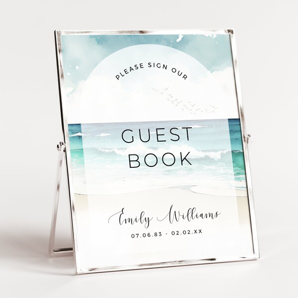 Ocean Funeral Guest Book Sign, INSTANT DOWNLOAD, Celebration Of Life, Loving Memory, Memorial Service, Printable Editable Template, OCE01