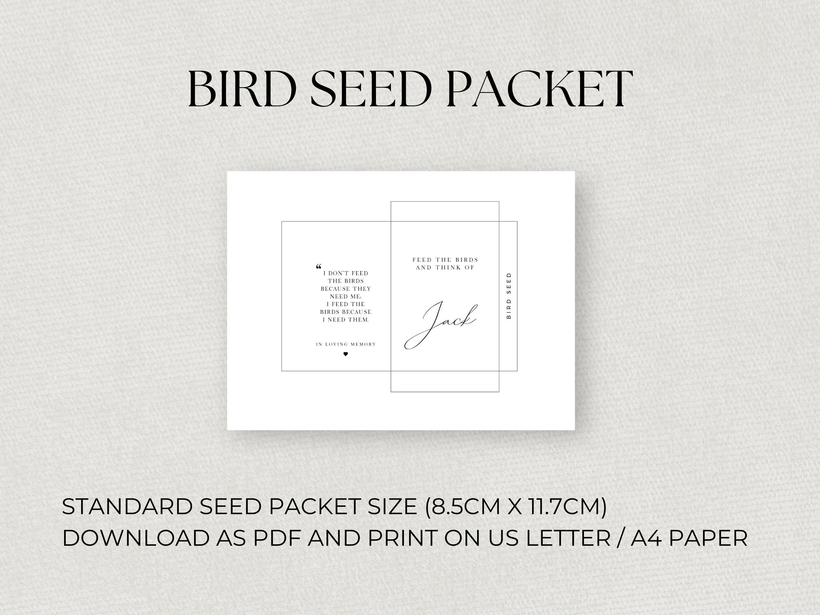 Printable Funeral Favor Bird Seed Packet INSTANT DOWNLOAD - Etsy