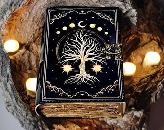 Handmade Leather Journal • Mystic Embossed Grimoire • Book of Shadows Spell book • Witchcraft Gift Notebook