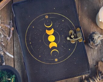 Moon Phase Leather Journal: Witchcraft Book of Shadows, Grimoire