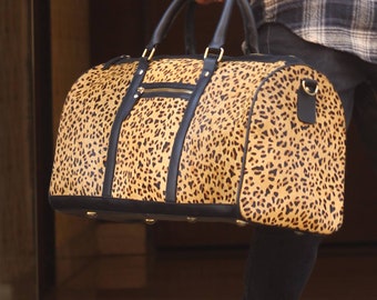 Bolsa de lona personalizada de piel flor: Bolsa de fin de semana con monograma hecha a mano