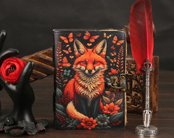 Handmade Leather Journal: Fox Grimoire with Antique Buckle