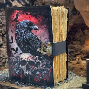 The Raven 400 Pages Leather Journal Book of Shadows – Leather Grimoire Journal, Gothic Spell book, Vintage Witchcraft Notebook, Ritual book