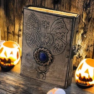 Dragon Leather Journal: Handmade Grimoire, Gemstone Clasp, 200 Deckle Edge Pages