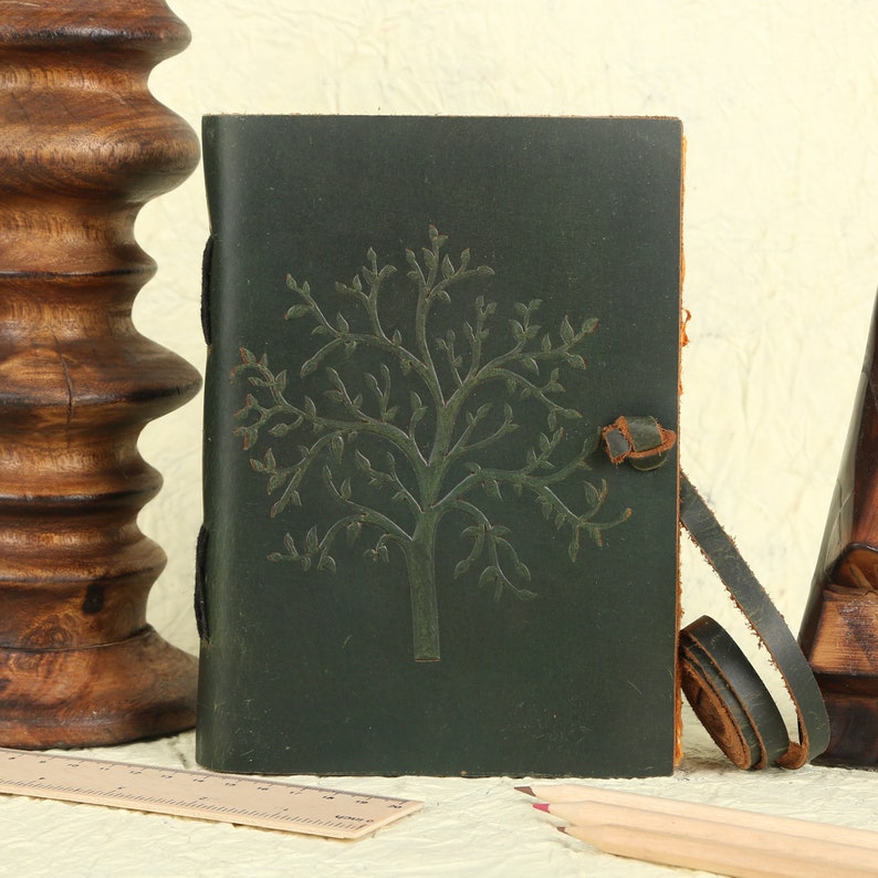 Personalized Green Leather Journal: Tree of Life Embossed Notebook - Etsy