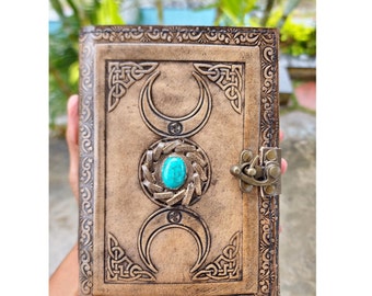 Dreifach Mond Lederbuch - Handgemachtes Grimoire / Wicca Zauberbuch Geschenk