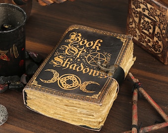 Personalized Leather Book of Shadows: Triple Moon Grimoire, Witchcraft Journal