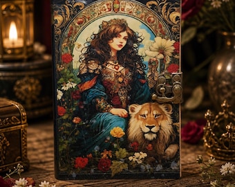 Lion Girl Leather Grimoire, 400 Page Book of Shadows, Handmade Spell Journal, Gothic Witchcraft Notebook