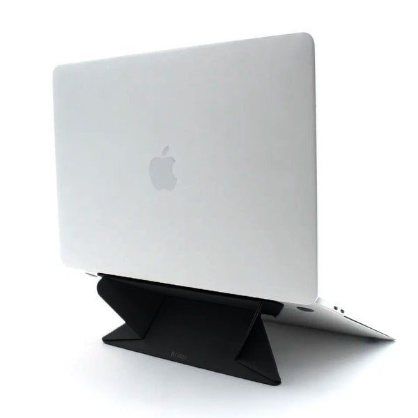 Sturdy, Stick On Adjustable Laptop Stand for Macbooks, Chromebooks, Tablets | Black Portable Foldable Level Height Adjustable Laptop Stand