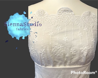 Tela de algodón blanca con bordado inglés, voile floral, por metro