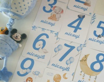 Cloud Baby Milestone Cards for Boy – 26 Personalized Photo Props, One-Sided Monthly Cards, Firsts & Memories Set