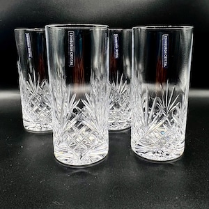 Vintage Cut Crystal Highball Glasses: Long Drink Tumblers, Barware
